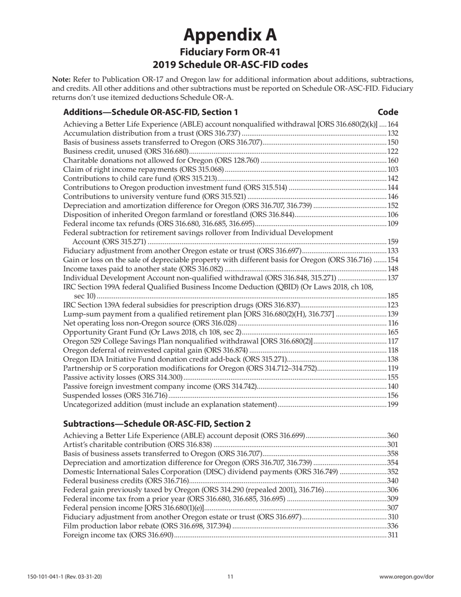 Instructions for Form OR-41, 150-101-041 Oregon Fiduciary Income Tax Return - Oregon, Page 11