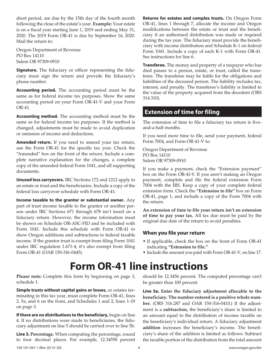 Instructions for Form OR-41, 150-101-041 Oregon Fiduciary Income Tax Return - Oregon, Page 4