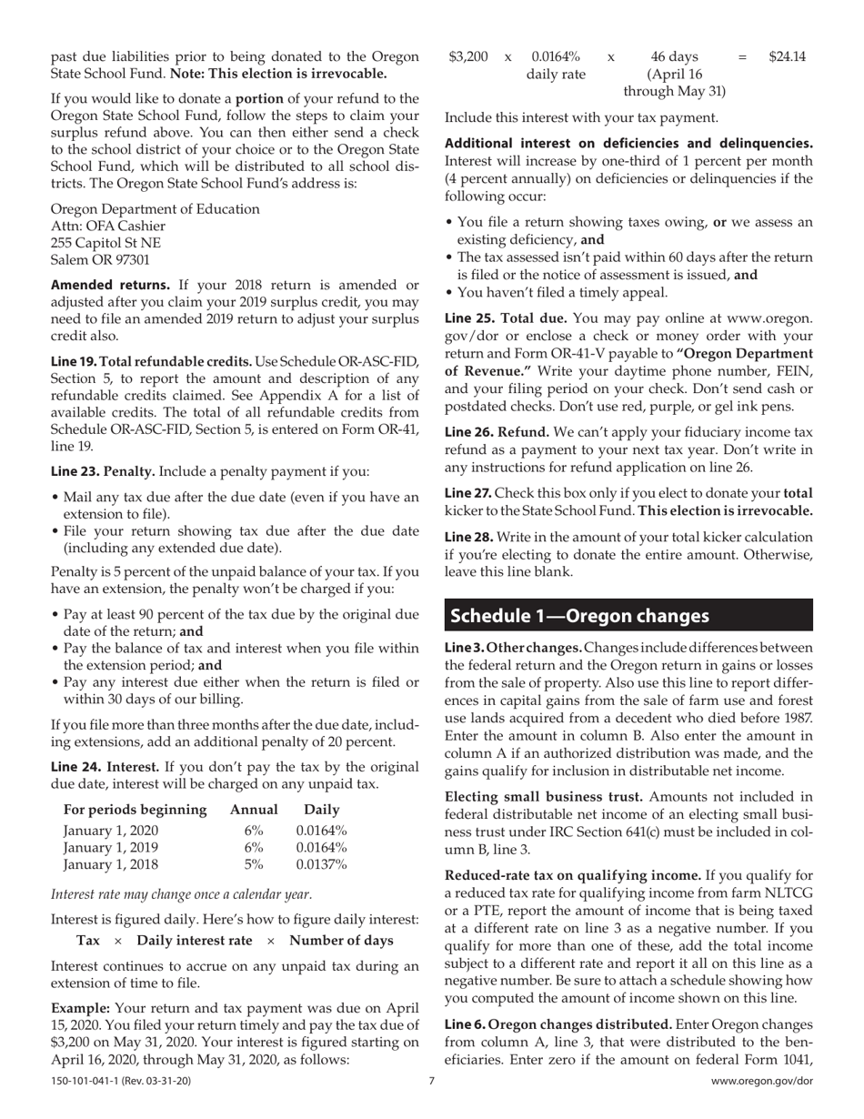 Instructions for Form OR-41, 150-101-041 Oregon Fiduciary Income Tax Return - Oregon, Page 7