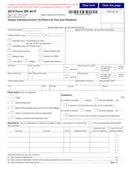 Form OR-40-P (150-101-055) &quot;Oregon Individual Income Tax Return for Part-Year Residents&quot; - Oregon