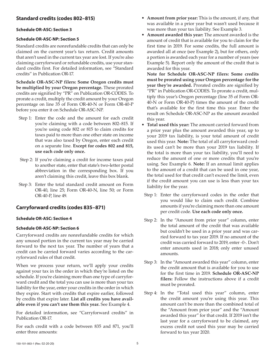 Instructions for Form 150-101-063 Schedule OR-ASC, OR-ASC-NP - Oregon, Page 5