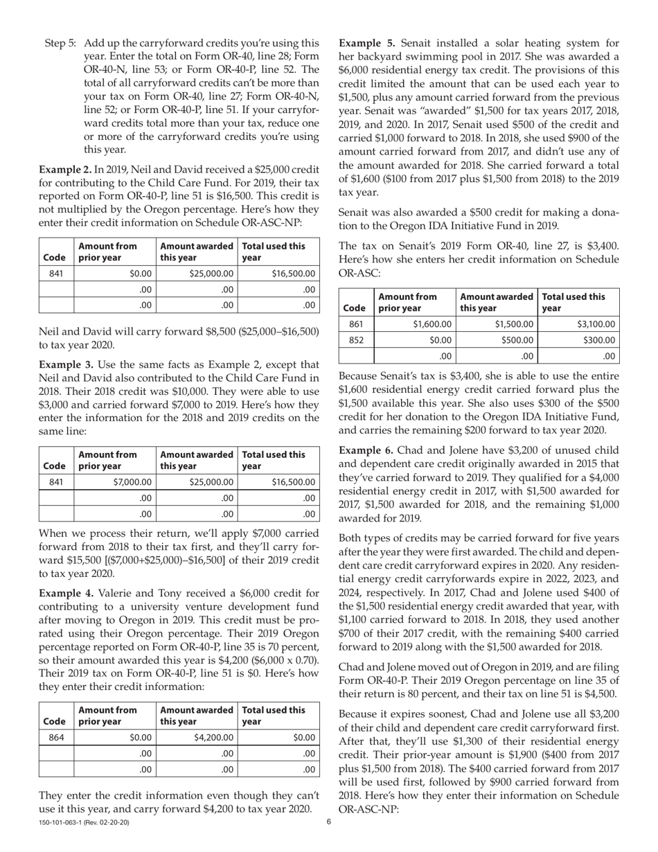 Instructions for Form 150-101-063 Schedule OR-ASC, OR-ASC-NP - Oregon, Page 6