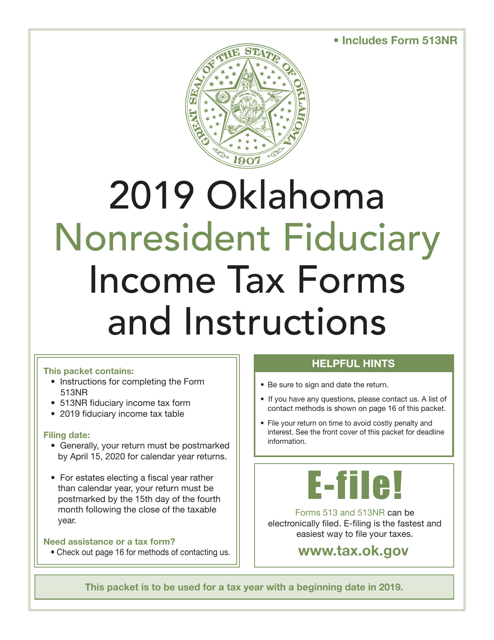 Form 513NR Oklahoma Nonresident Fiduciary Return of Income - Oklahoma, 2019