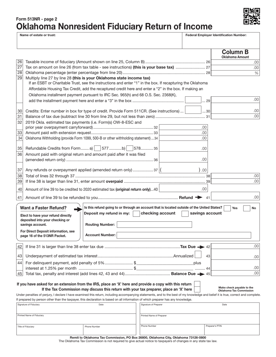 Form 513NR Oklahoma Nonresident Fiduciary Return of Income - Oklahoma, Page 18