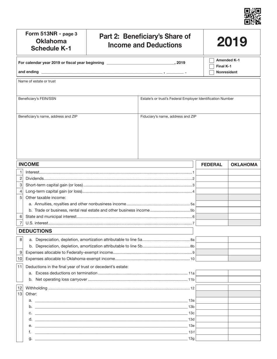 Form 513NR Oklahoma Nonresident Fiduciary Return of Income - Oklahoma, Page 19