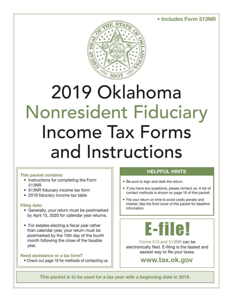Form 513NR Oklahoma Nonresident Fiduciary Return of Income - Oklahoma, Page 1