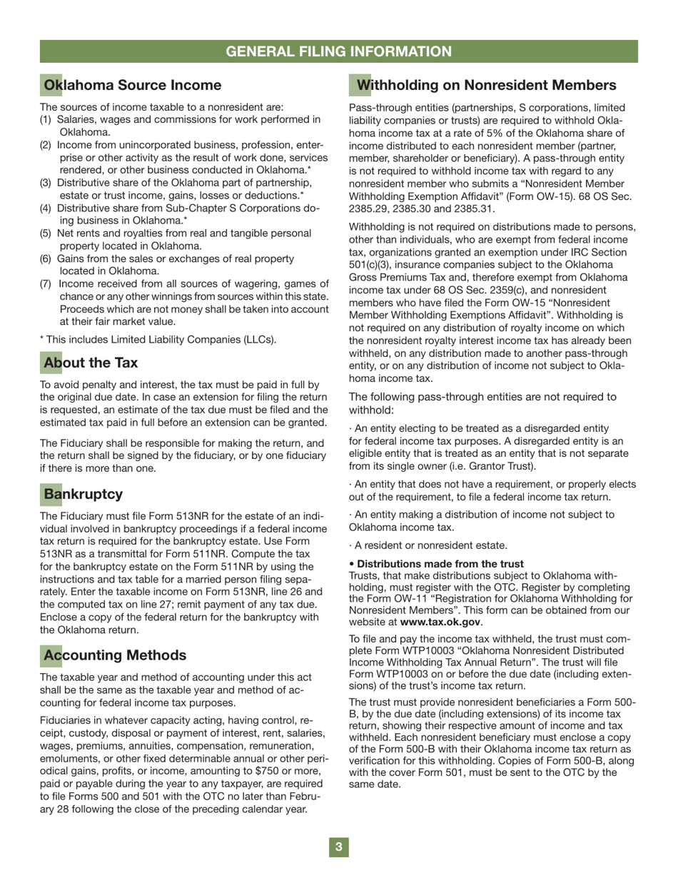 Form 513NR Oklahoma Nonresident Fiduciary Return of Income - Oklahoma, Page 3