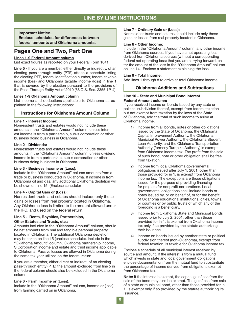 Form 513NR Oklahoma Nonresident Fiduciary Return of Income - Oklahoma, Page 5