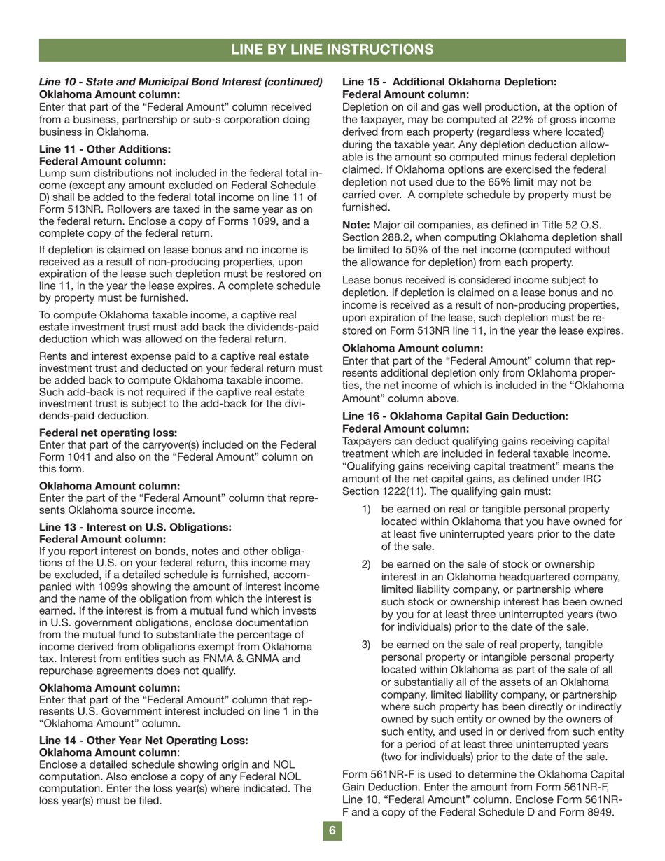 Form 513NR Oklahoma Nonresident Fiduciary Return of Income - Oklahoma, Page 6