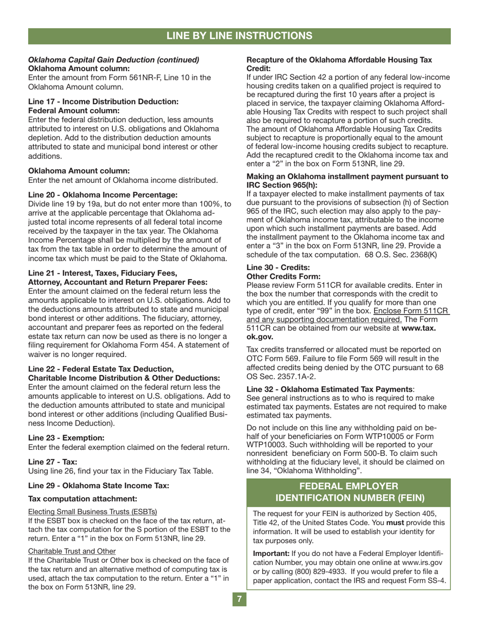Form 513NR Oklahoma Nonresident Fiduciary Return of Income - Oklahoma, Page 7