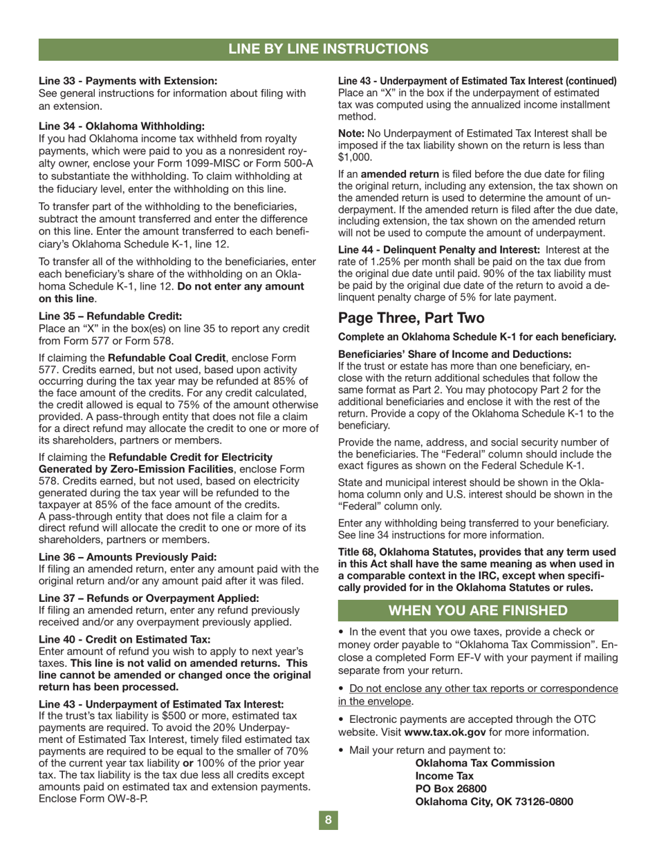 Form 513NR Oklahoma Nonresident Fiduciary Return of Income - Oklahoma, Page 8