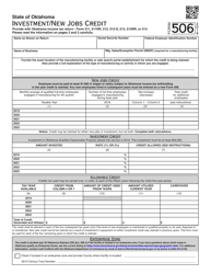 Form 506 Investment/New Jobs Credit - Oklahoma