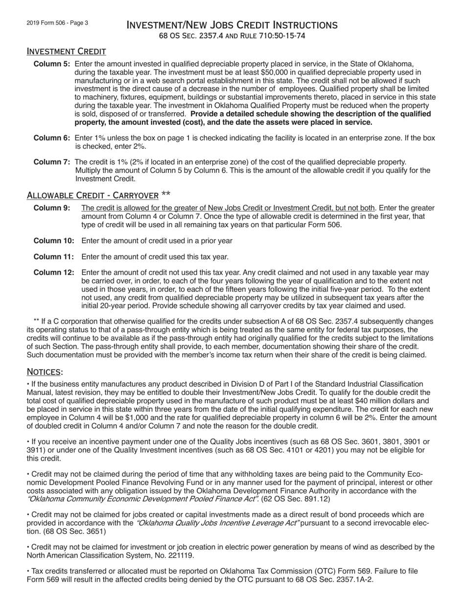 Form 506 Investment / New Jobs Credit - Oklahoma, Page 3