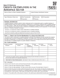 Document preview: Form 565 Credits for Employers in the Aerospace Sector - Oklahoma