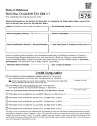 Form 576 Natural Disaster Tax Credit - Oklahoma