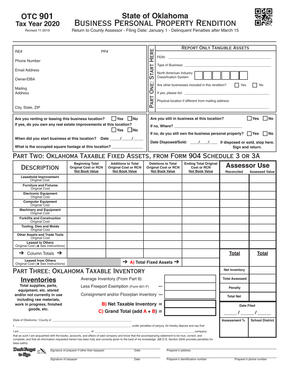 OTC Form 901 Business Personal Property Rendition - Oklahoma, Page 1