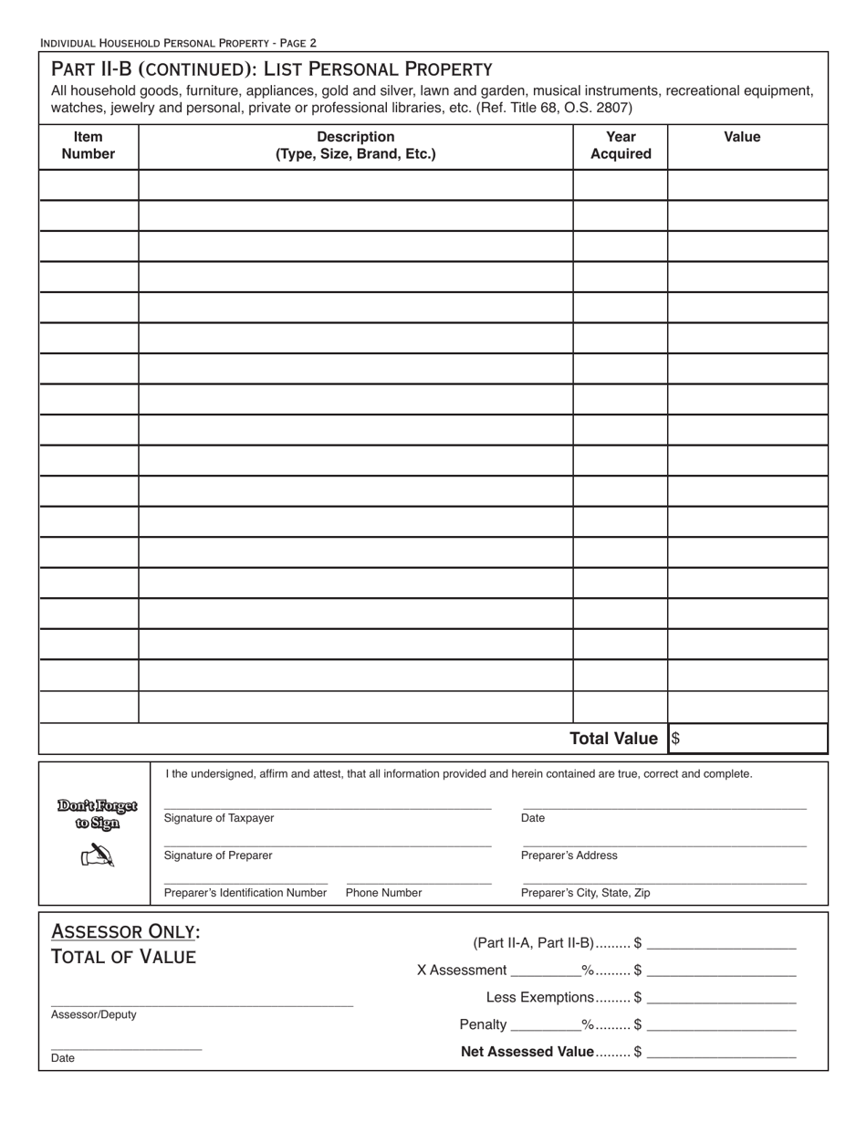 OTC Form 935 Individual Household Personal Property - Oklahoma, Page 2
