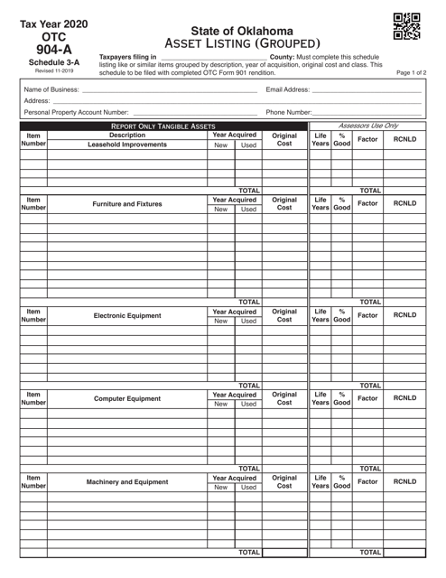 OTC Form 904-A Schedule 3-A 2020 Printable Pdf