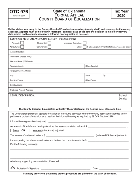 OTC Form 976 2020 Printable Pdf