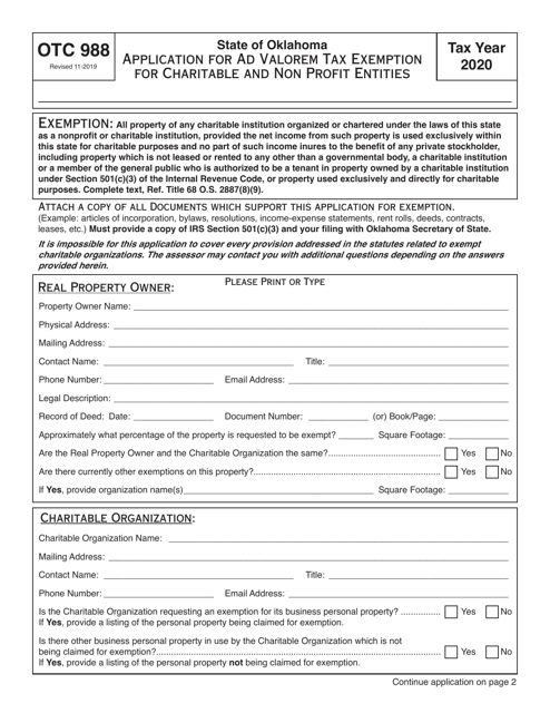 OTC Form 988 2020 Printable Pdf