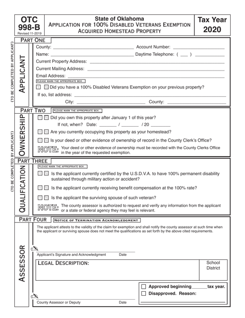OTC Form 998-B 2020 Printable Pdf
