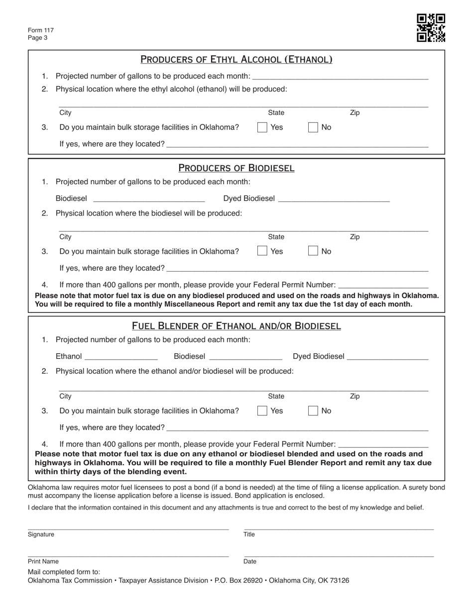 Form 117 Application for License(S) of Motor Fuels - Oklahoma, Page 3