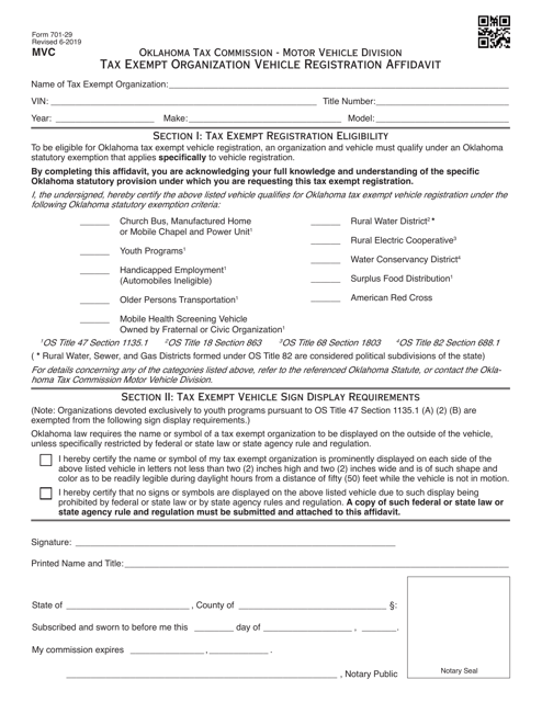 Form 701-29  Printable Pdf