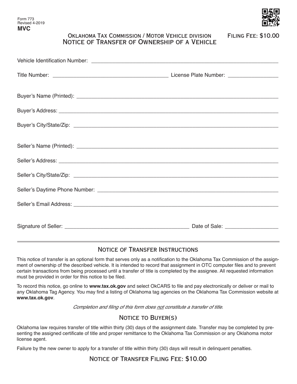 Form 773 Fill Out Sign Online And Download Fillable Pdf Oklahoma Templateroller 7916