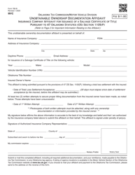 Form 780-B Unobtainable Ownership Documentation Affidavit - Insurance Company Affidavit for Issuance of a Salvage Certificate of Title Pursuant to 47 Oklahoma Statutes (Os) Section 1105(P) - Oklahoma