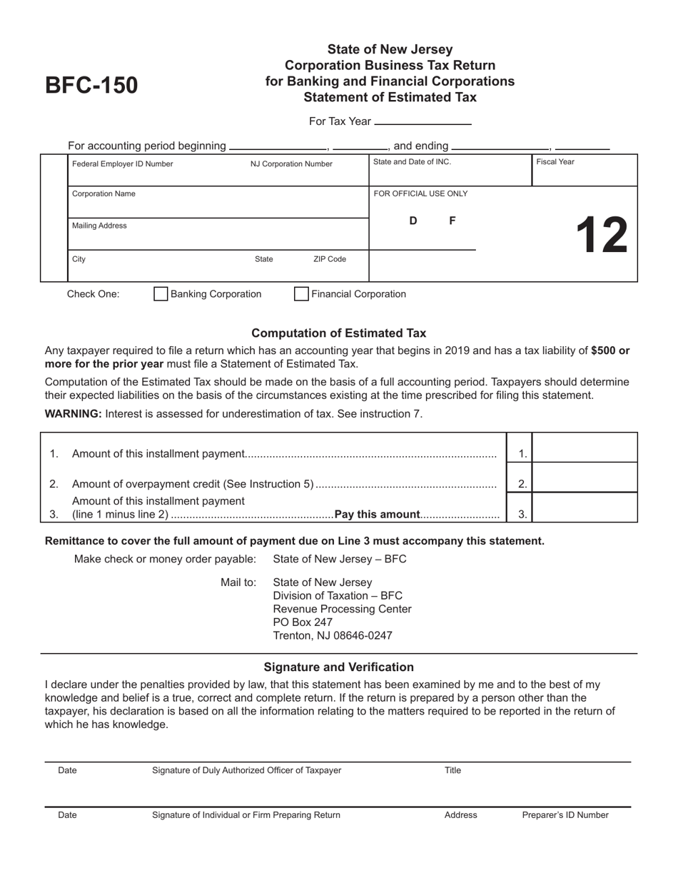 Form BFC-150 Statement of Estimated Tax - New Jersey, Page 12