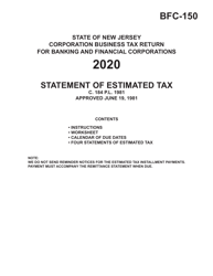 Form BFC-150 Statement of Estimated Tax - New Jersey