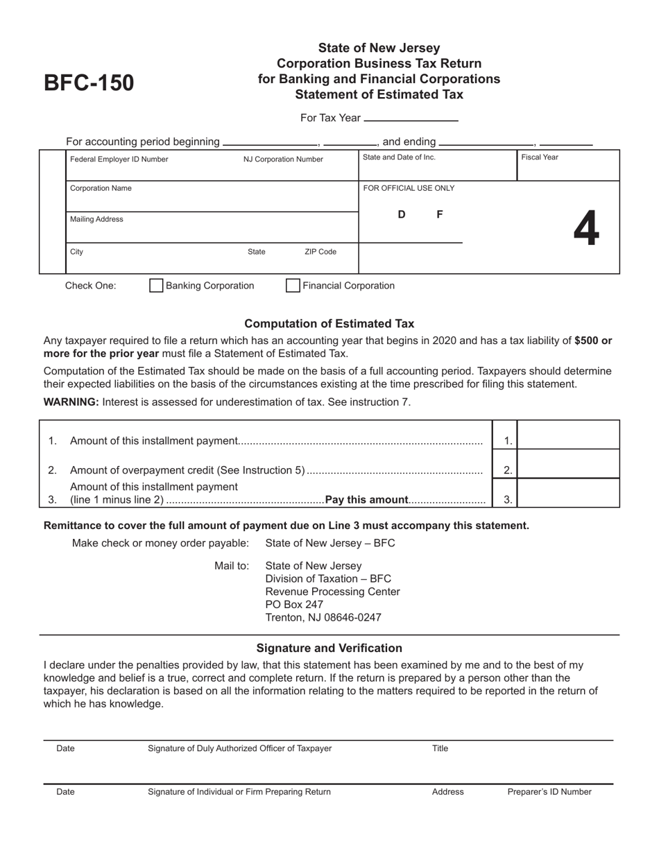 Form BFC-150 Statement of Estimated Tax - New Jersey, Page 6