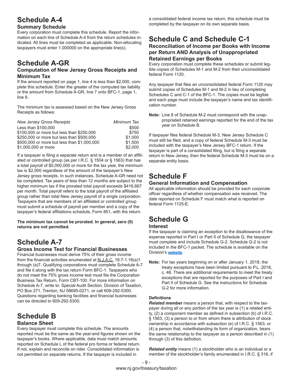 Instructions for Form BFC-1, BFC-150, BFC-160-A, BFC-160-B, BFC-200-T - New Jersey, Page 11