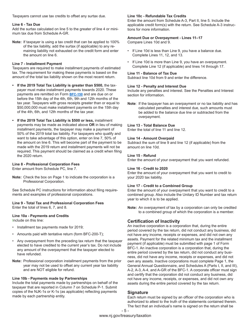 Instructions for Form BFC-1, BFC-150, BFC-160-A, BFC-160-B, BFC-200-T - New Jersey, Page 7