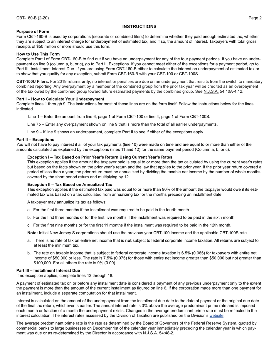 Form CBT-160-B Underpayment of Estimated N.j. Corporation Business Tax for Taxpayers With Gross Receipts of $50 Million or More - New Jersey, Page 2
