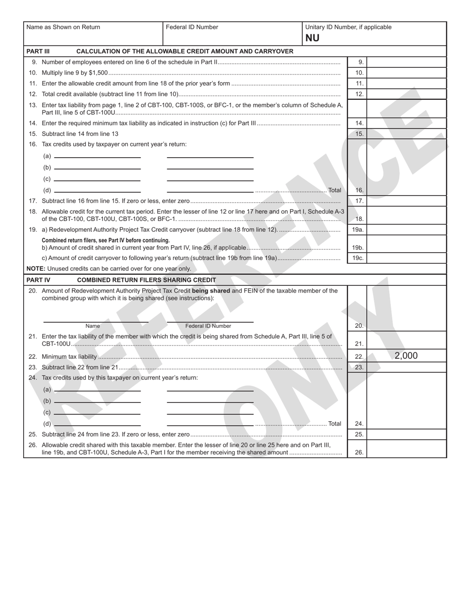 Form 302 Redevelopment Authority Project Tax Credit - New Jersey, Page 2