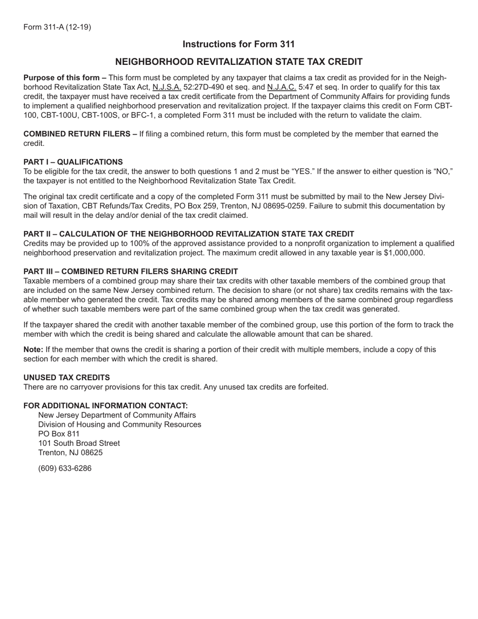 Form 311 Neighborhood Revitalization State Tax Credit - New Jersey, Page 2