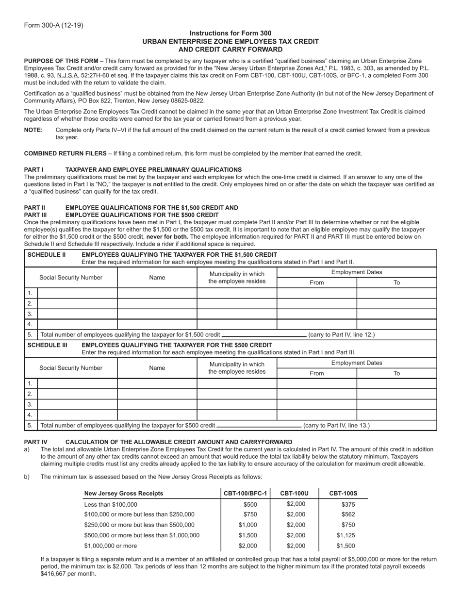 Form 300 Urban Enterprise Zone Employees Tax Credit and Credit Carry Forward - New Jersey, Page 3