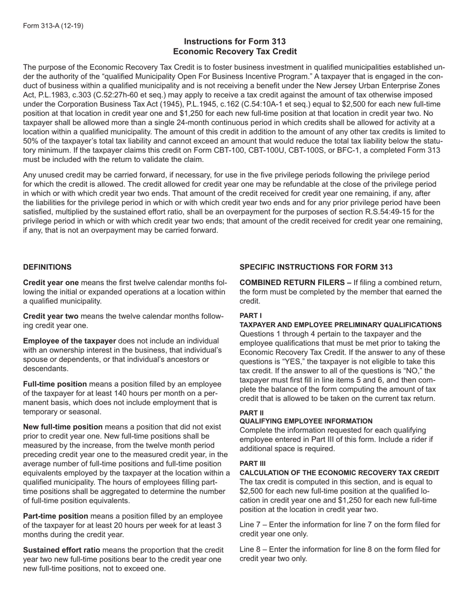 Form 313 Economic Recovery Tax Credit - New Jersey, Page 3