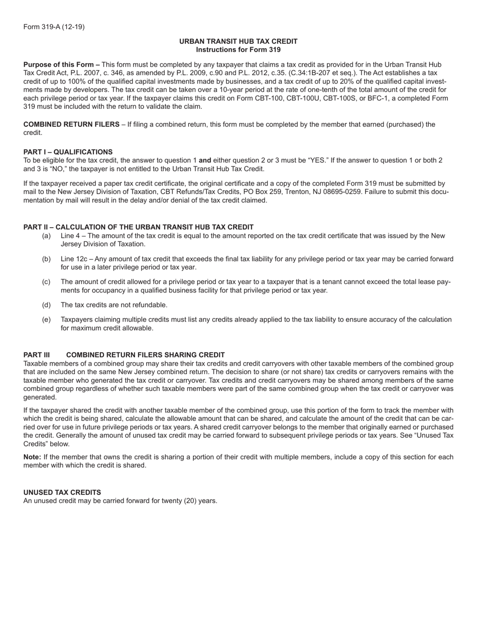 Form 319 Urban Transit Hub Tax Credit - New Jersey, Page 3