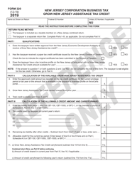 Form 320 Grow New Jersey Assistance Tax Credit - New Jersey