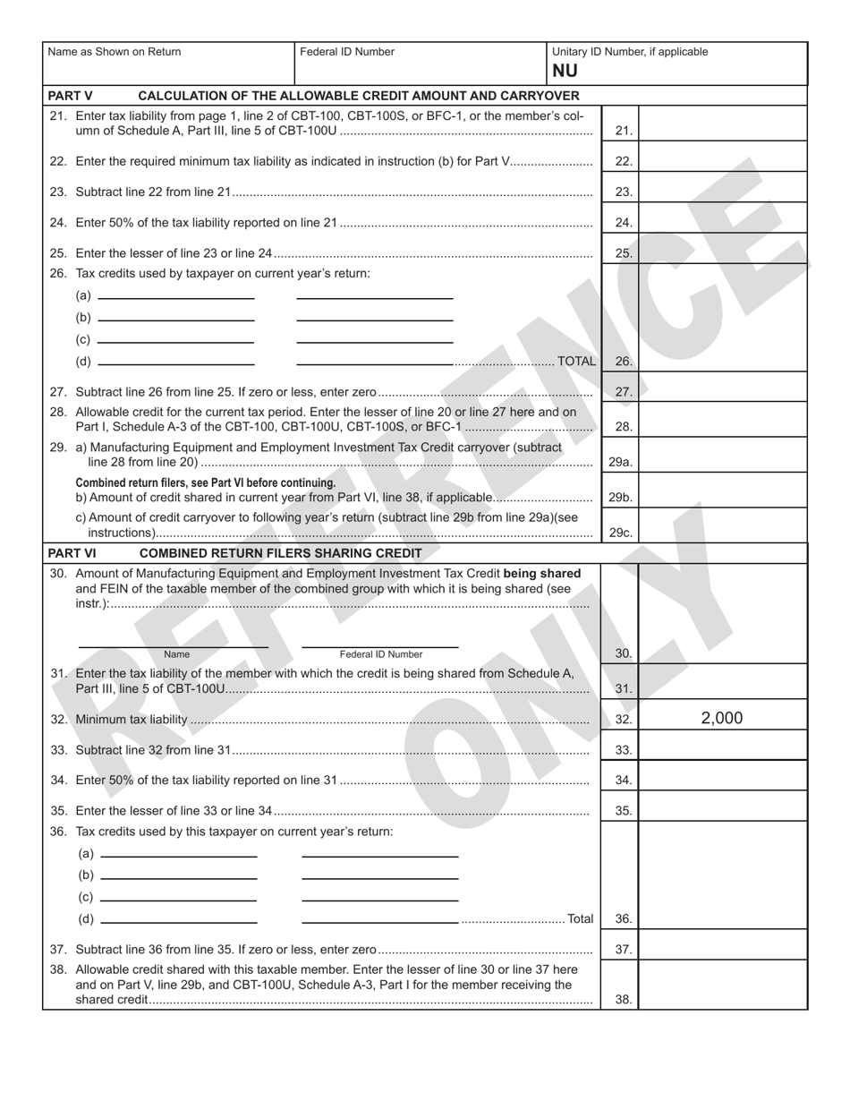 Form 305 Manufacturing Equipment and Employment Investment Tax Credit - New Jersey, Page 2