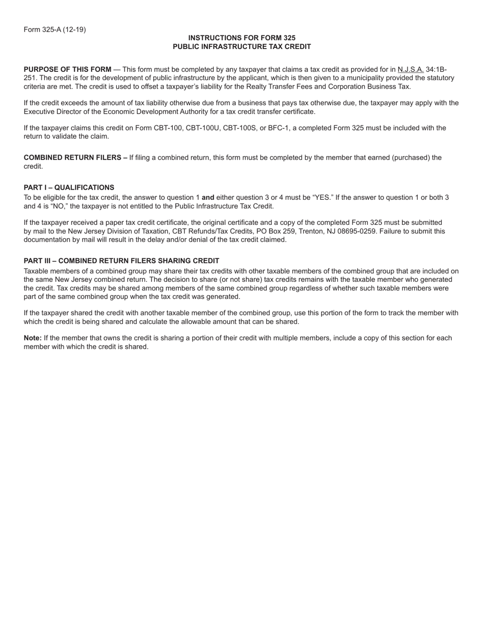 Form 325 Public Infrastructure Tax Credit - New Jersey, Page 2