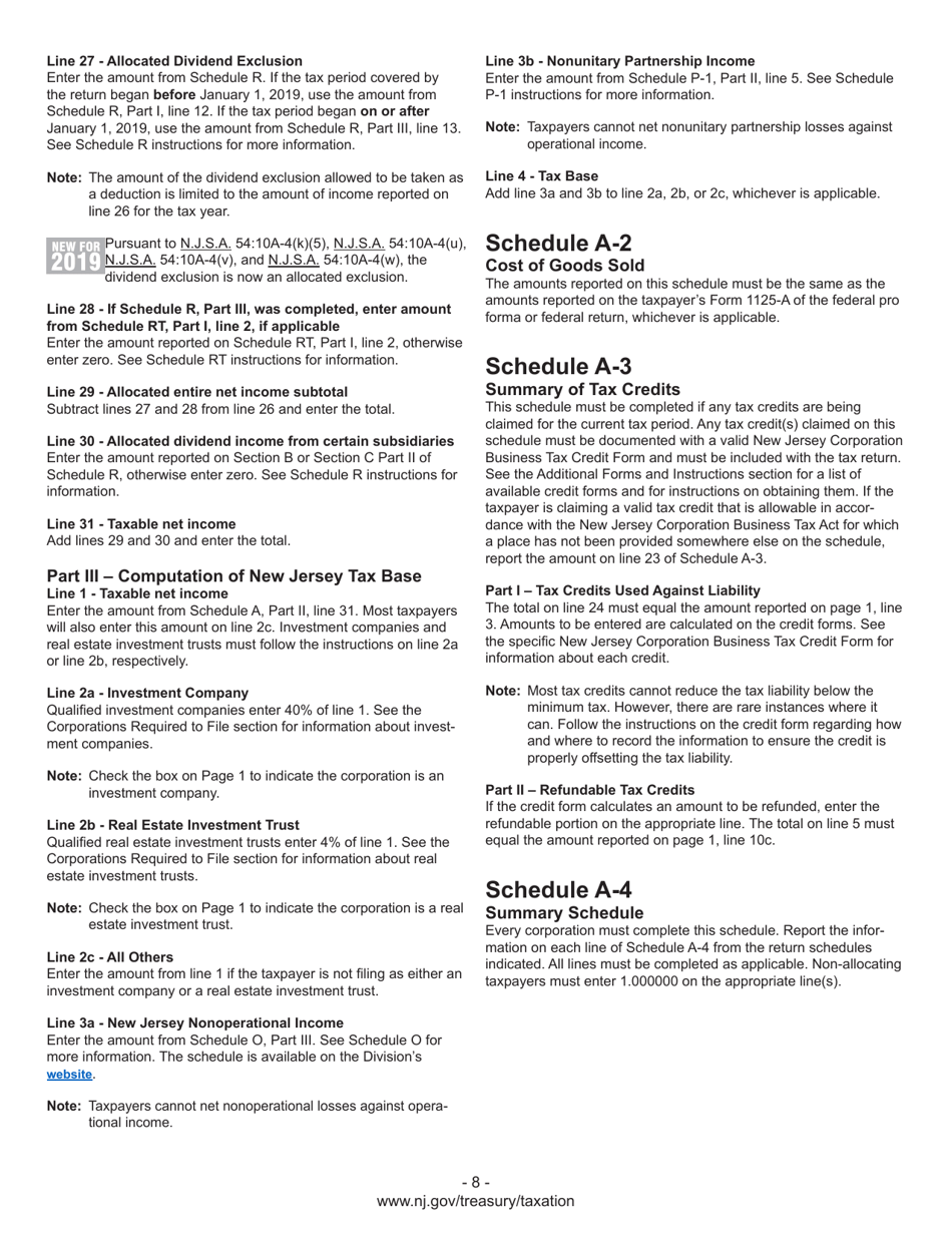 Instructions for Form CBT-100 New Jersey Corporation Business Tax Return - New Jersey, Page 10