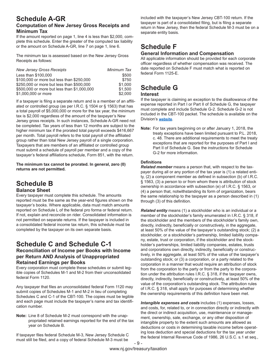 Instructions for Form CBT-100 New Jersey Corporation Business Tax Return - New Jersey, Page 11