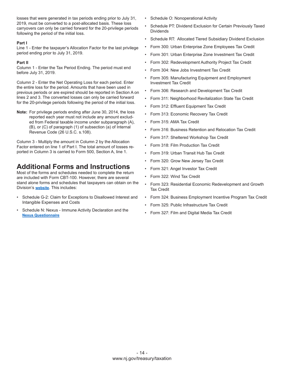 Instructions for Form CBT-100 New Jersey Corporation Business Tax Return - New Jersey, Page 16