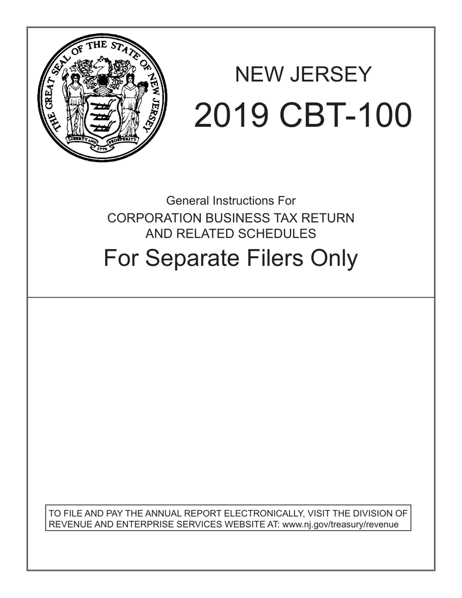 Instructions for Form CBT-100 New Jersey Corporation Business Tax Return - New Jersey, Page 1
