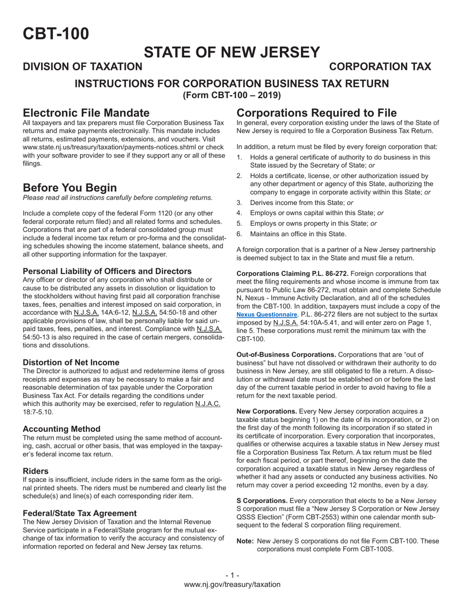Instructions for Form CBT-100 New Jersey Corporation Business Tax Return - New Jersey, Page 3