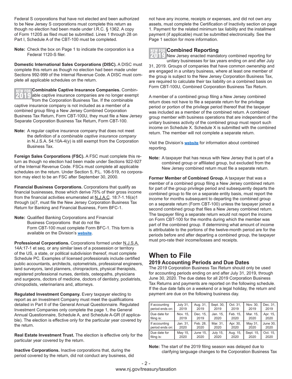 Instructions for Form CBT-100 New Jersey Corporation Business Tax Return - New Jersey, Page 4