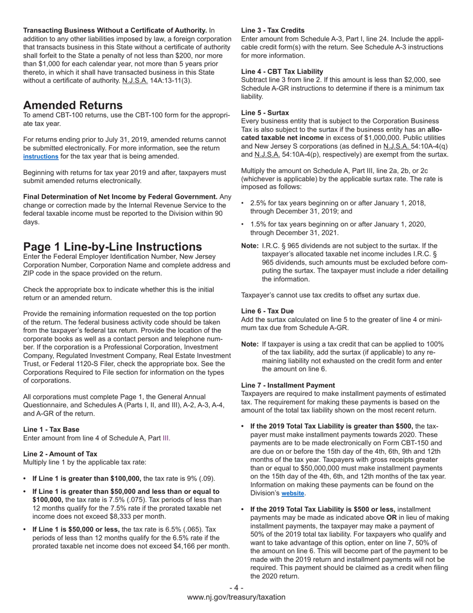 Instructions for Form CBT-100 New Jersey Corporation Business Tax Return - New Jersey, Page 6